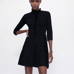 Zara Black Thick Knit Mock Ruffle HighNeck Velvet Bow Detail Dress M*Bogger Fav*